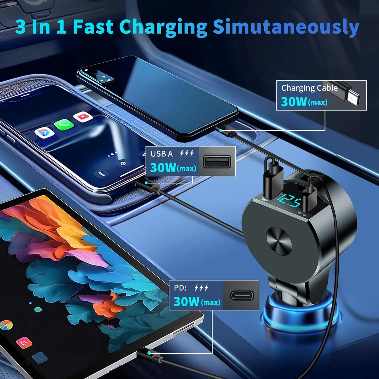 Cargador de coche retráctil me - Fast Charging Cable reseña y precio