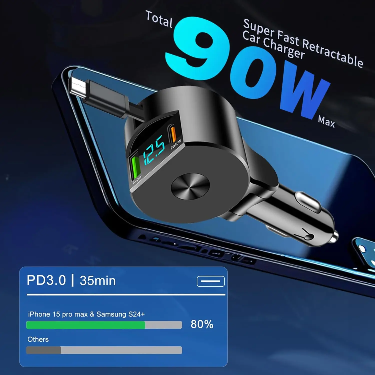 Cargador de coche retráctil me - Fast Charging Cable reseña y precio