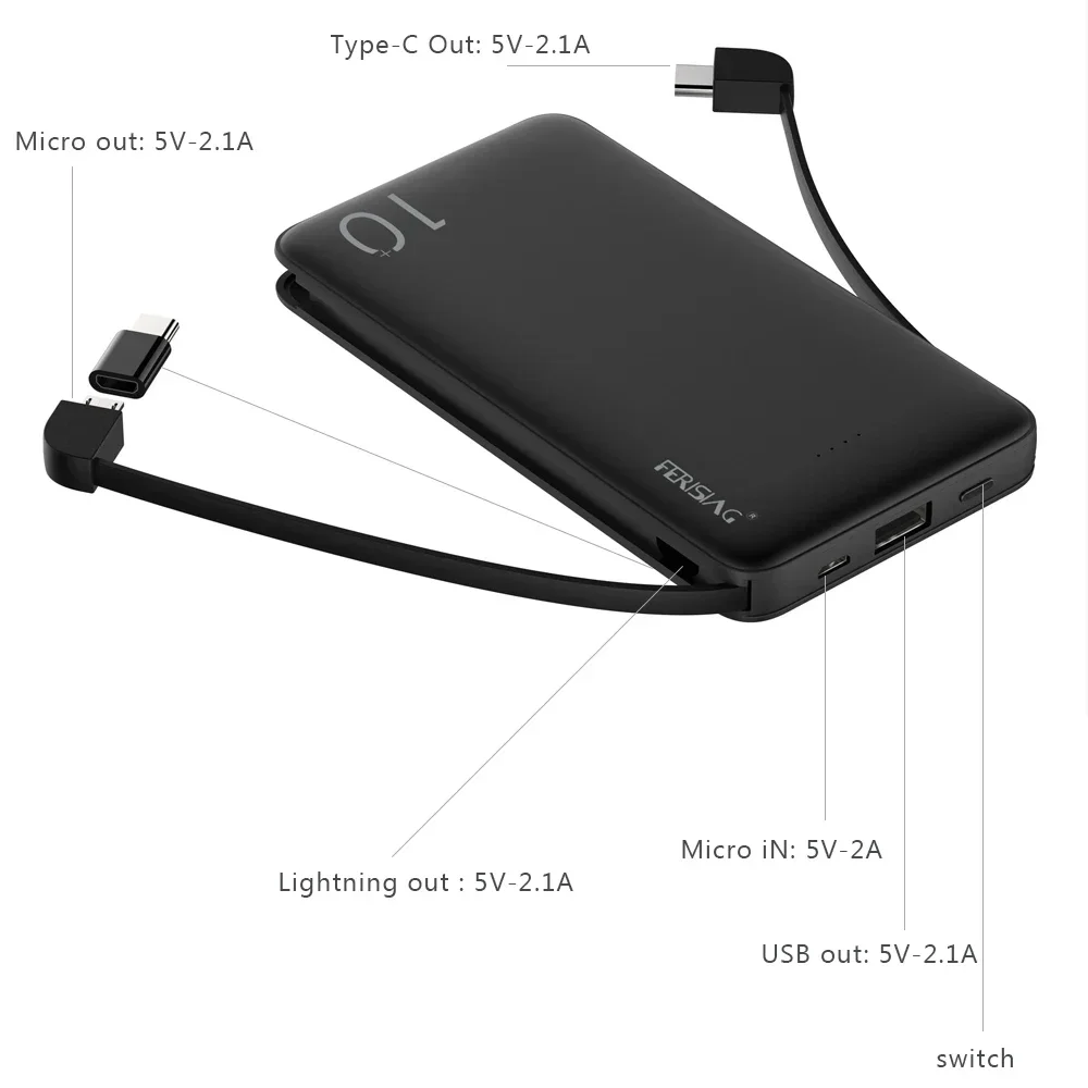 FERISING 3 en 1 10000mAh banco - Power Bank Slim reseña y precio