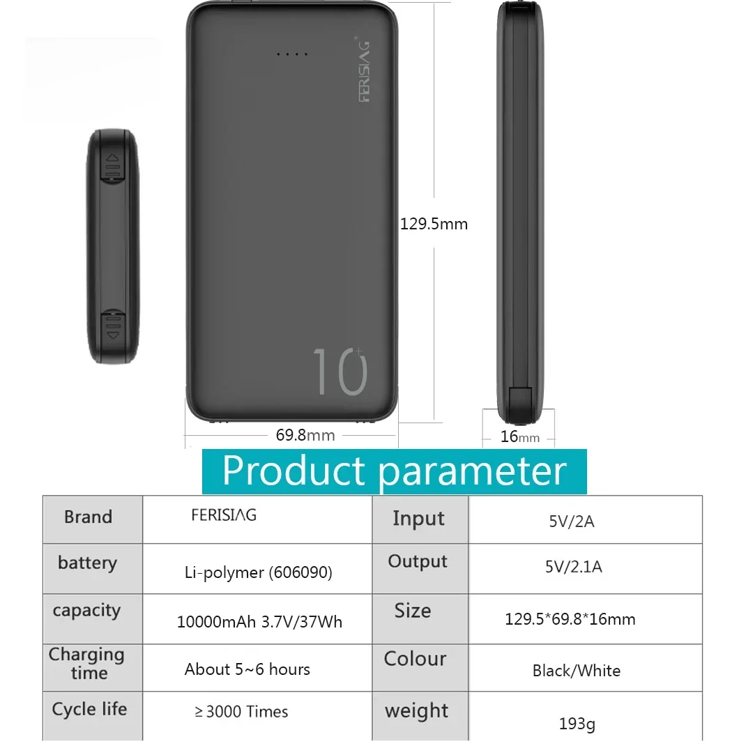 FERISING 3 en 1 10000mAh banco - Power Bank Slim reseña y precio