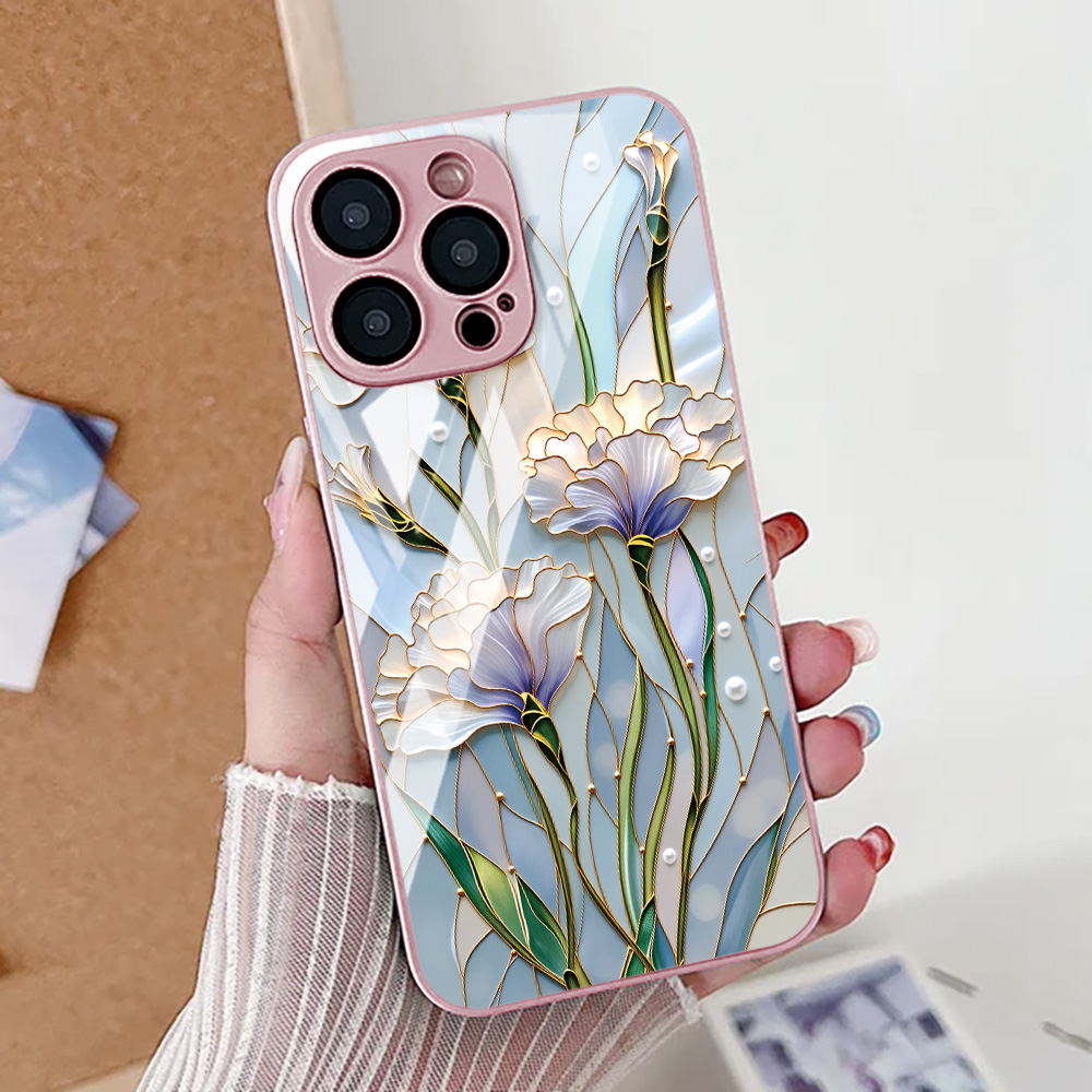 Funda de teléfono con flor de  - Tempered Glass Screen reseña y precio