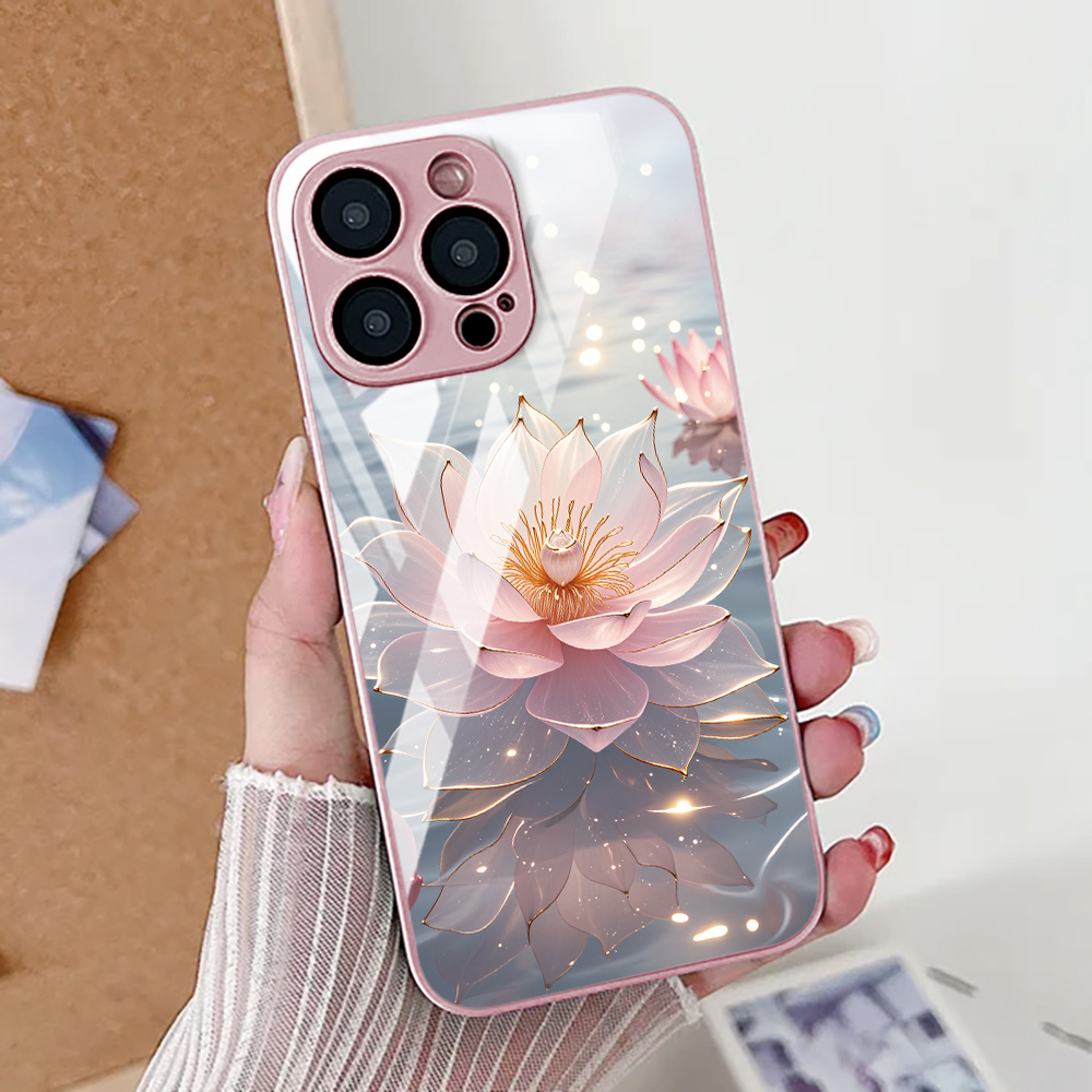 Funda de teléfono con flor de  - Tempered Glass Screen reseña y precio